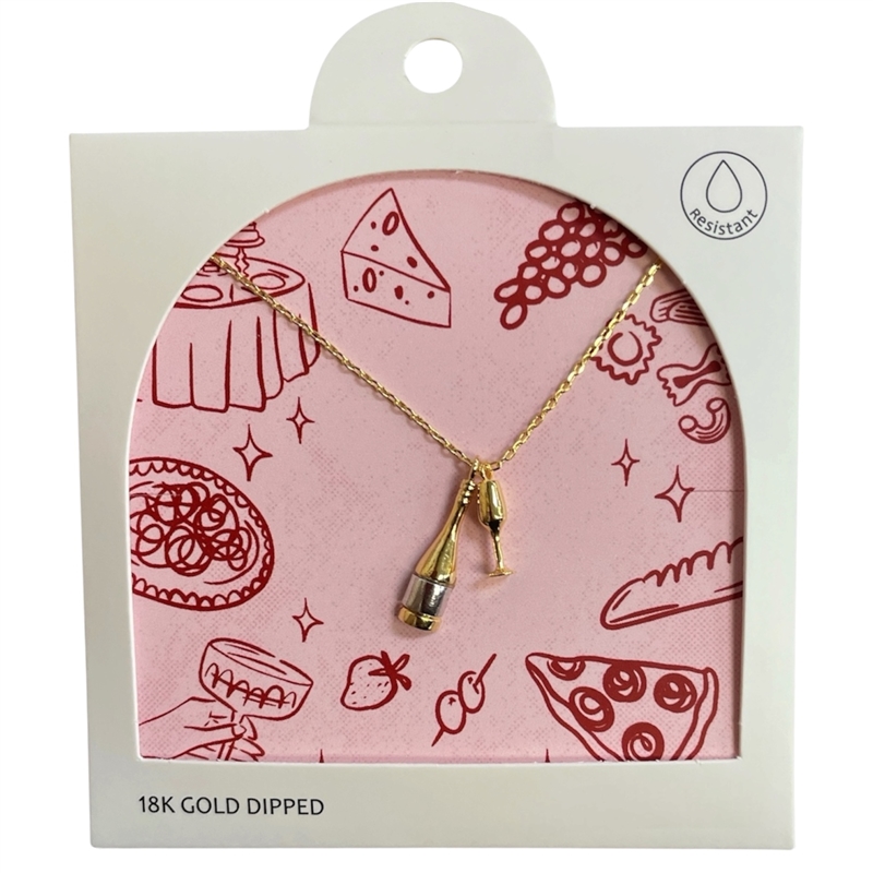 GDA5176N CHAMPAGNE BOTTLE 18K GOLD DIPPED NECKLACE