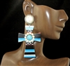 GE120 WH STONE TQS AZTEC PATTERN CROSS POST DANGLE ERRINGS