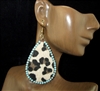 GE282-1 TQS BEADED LEOPARD PRINT WOODEN TEARDROP EARRINGS