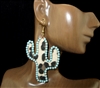 GE283-1 TQS BEADED LEOPARD PRINT WOODEN CACTUS EARRINGS