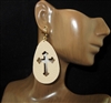 GE289 LEATHER CUT OUT CROSS TEARDROP EARRINGS