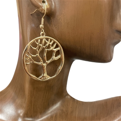 GE311 HAMMERED TREE OF  LIFE EARRINGS