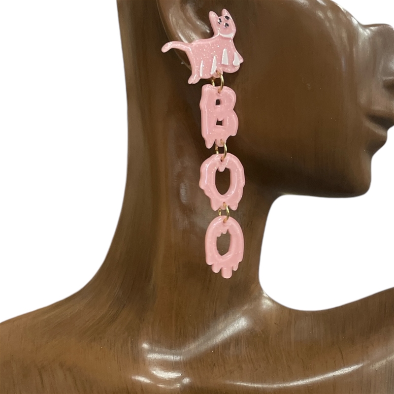 GE4214 PINK KITTY BOO ACRYLIC EARRINGS