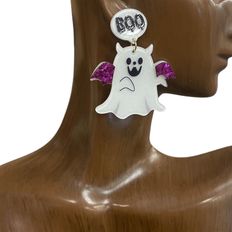 GE4338 BOO GHOST CAT ACRYLIC EARRINGS