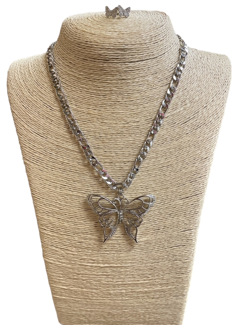 GNE1047 BUTTERFLY NECKLACE AND EARRINGS SET