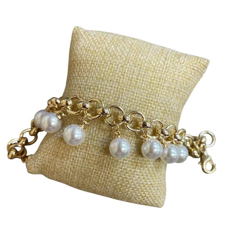 GPB07 14K GOLD PLATED PEARL CHAIN LINK BRACELET