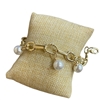 GPB10 14K GOLD PLATED CHAIN LINK PEARL BRACELET