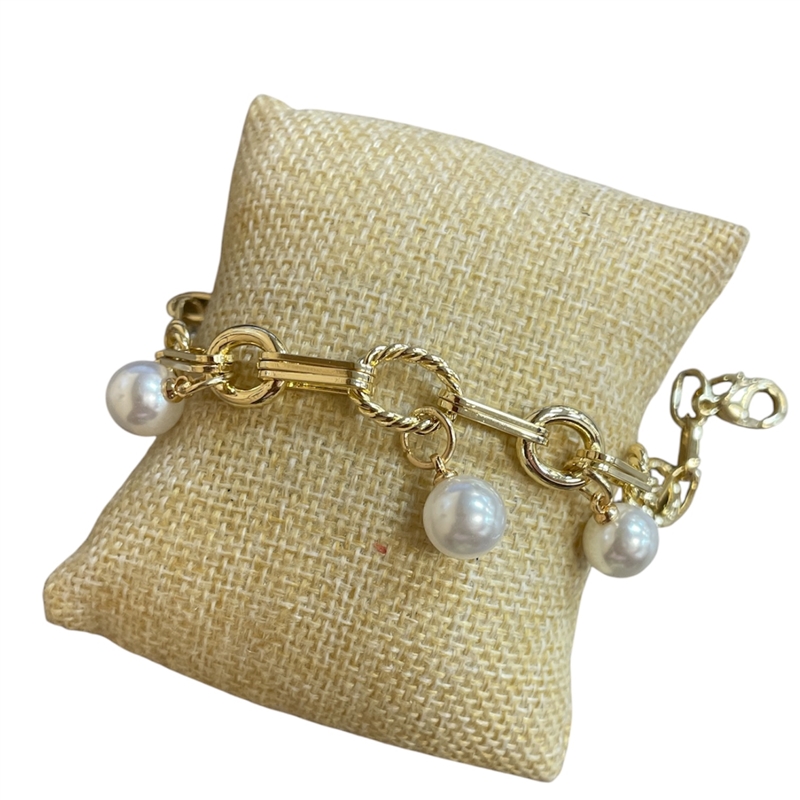 GPB10 14K GOLD PLATED CHAIN LINK PEARL BRACELET