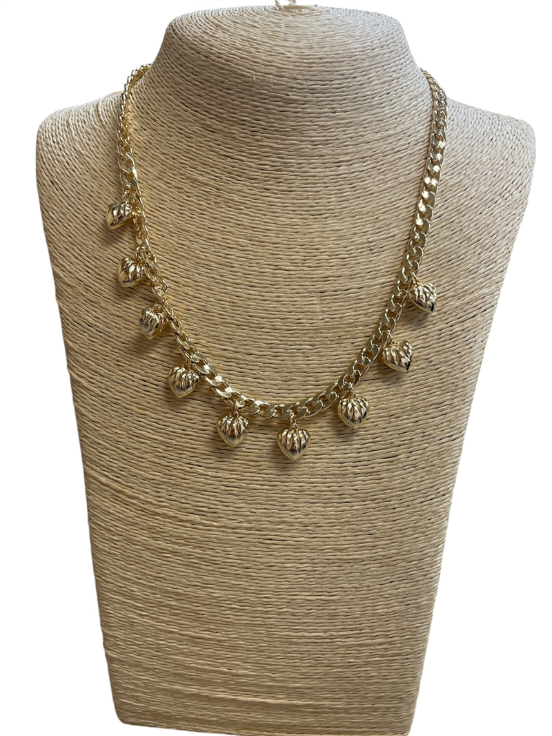 GPN02 14K GOLD PLATED HEART CHARMS CHAIN NECKLACE