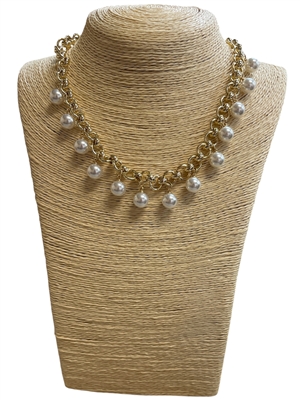 GPN03 14K GOLD PLATED CHAIN PEARL NECKLACE
