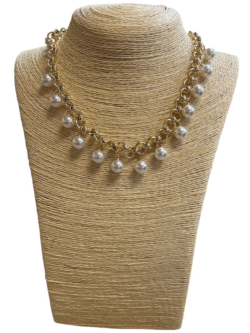 GPN03 14K GOLD PLATED CHAIN PEARL NECKLACE