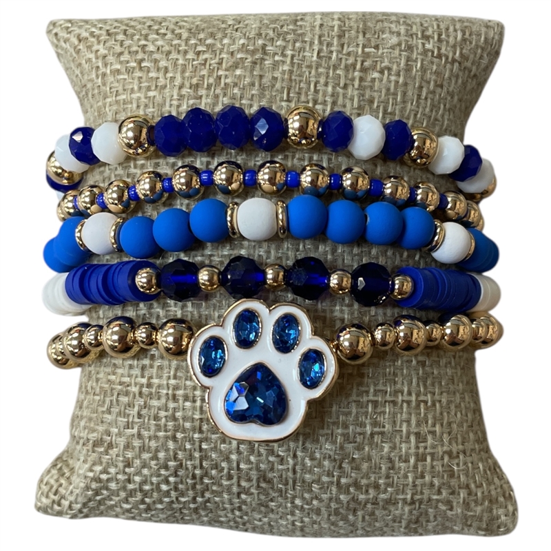 GSB19371B MULTI BEADED BLUE & WHITE PAW BRACELET SET