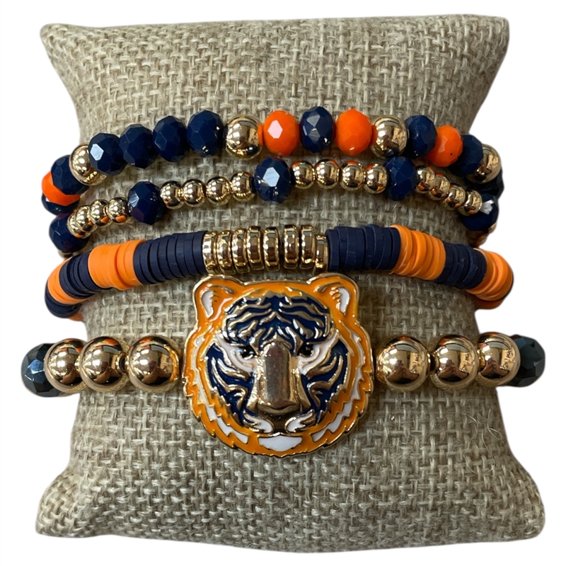 GSB19381 MULTI BEADED BLUE & ORANGE TIGER BRACELET SET