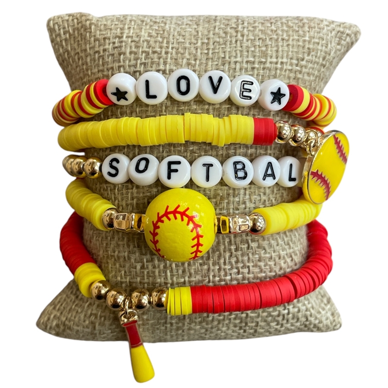 GSB2060 MULTI BEADED SOFTBALL CHARMS 5 PCS BRACELET SET
