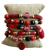 GSB2063 RED & BLACK MULTI BEADED FOOTBALL CHARMS 5 PCS BRACELET SET