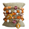 GSB2063 ORANGE & WHITE MULTI BEADED FOOTBALL CHARMS 5 PCS BRACELET SET