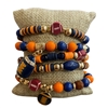 GSB2063 ORANGE & BLUE MULTI BEADED FOOTBALL CHARMS 5 PCS BRACELET SET