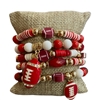 GSB2063 RED & WHITE MULTI BEADED FOOTBALL CHARMS 5 PCS BRACELET SET