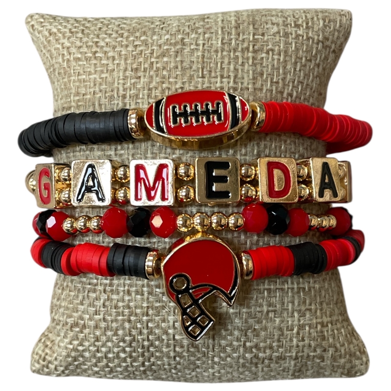 GSB2064 MULTI BEADED RED & BLACK GAME-DAY BRACELET SET
