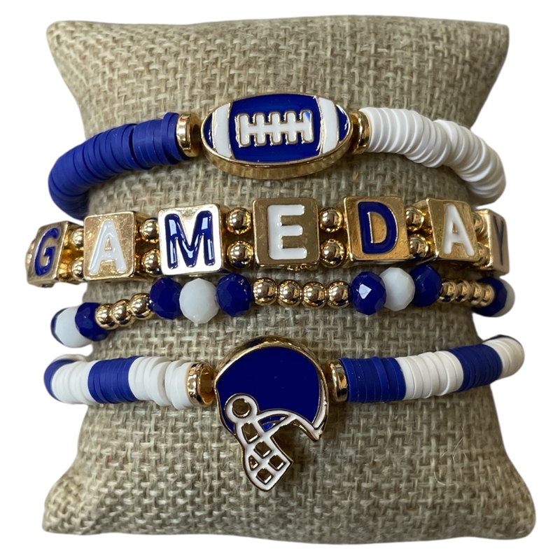 GSB2064B MULTI BEADED BLUE & WHITE GAME-DAY BRACELET SET