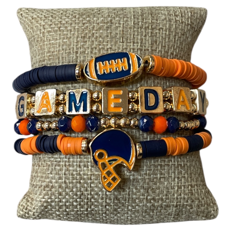 GSB2064OB MULTI BEADED ORANGE & BLUE GAME-DAY BRACELET SET