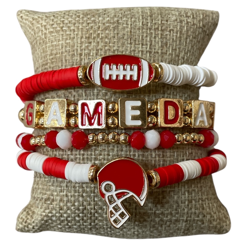 GSB2064R MULTI BEADED RED & WHITE GAME-DAY BRACELET SET