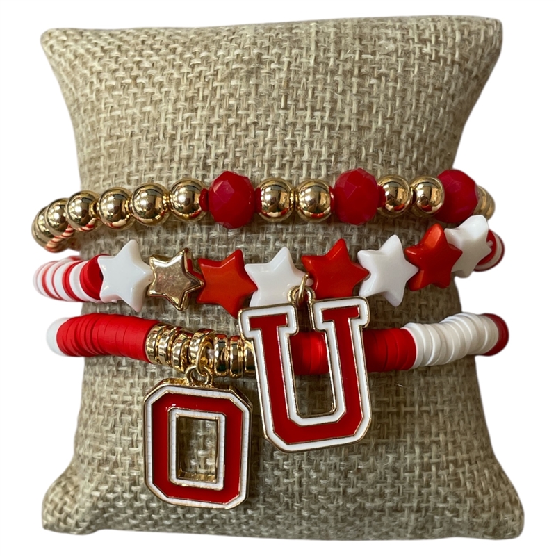 GSB2066 MULTI BEADED RED & WHITE "U.O" BRACELET SET