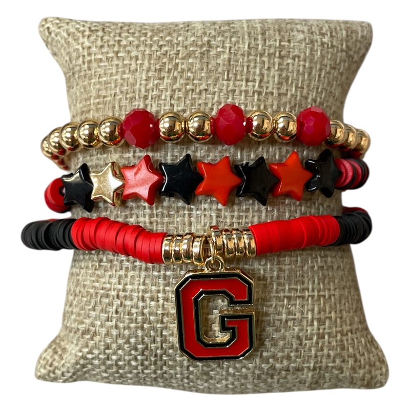 GSB2067 MULTI BEADED BLACK & RED "G" BRACELET SET