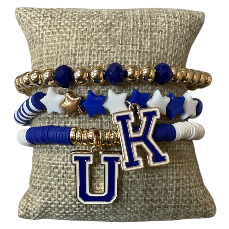 GSB2069 MULTI BEADED BLUE & WHITE "U.K" BRACELET SET