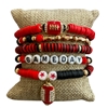 GSB2073 RED & BLACK MULTI BEADED RHINESTONE GAME DAY 5 PCS BRACELET SET
