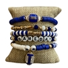GSB2073 BLUE & WHITE MULTI BEADED RHINESTONE GAME DAY 5 PCS BRACELET SET