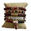 GSB2073 BURGUNDY & BLACK MULTI BEADED RHINESTONE GAME DAY 5 PCS BRACELET SET