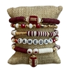GSB2073 BURGUNDY & WHITE MULTI BEADED RHINESTONE GAME DAY 5 PCS BRACELET SET