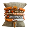 GSB2073 ORANGE & WHITE MULTI BEADED RHINESTONE GAME DAY 5 PCS BRACELET SET