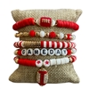 GSB2073 RED & WHITE MULTI BEADED RHINESTONE GAME DAY 5 PCS BRACELET SET