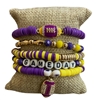 GSB2073 PURPLE & YELLOW MULTI BEADED RHINESTONE GAME DAY 5 PCS BRACELET SET