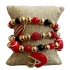 GSB2074 RED & BLACK MULTI BEADED RHINESTONE FOOTBALL CHARMS 3 PCS BRACELET SET