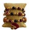 GSB2074 BURGUNDY & BLACK MULTI BEADED RHINESTONE FOOTBALL CHARMS 3 PCS BRACELET SET