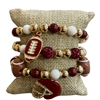 GSB2074 BURGUNDY & WHITE MULTI BEADED RHINESTONE FOOTBALL CHARMS 3 PCS BRACELET SET