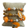 GSB2074 ORANGE & WHITE MULTI BEADED RHINESTONE FOOTBALL CHARMS 3 PCS BRACELET SET
