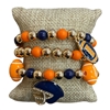 GSB2074 ORANGE & BLUE MULTI BEADED RHINESTONE FOOTBALL CHARMS 3 PCS BRACELET SET
