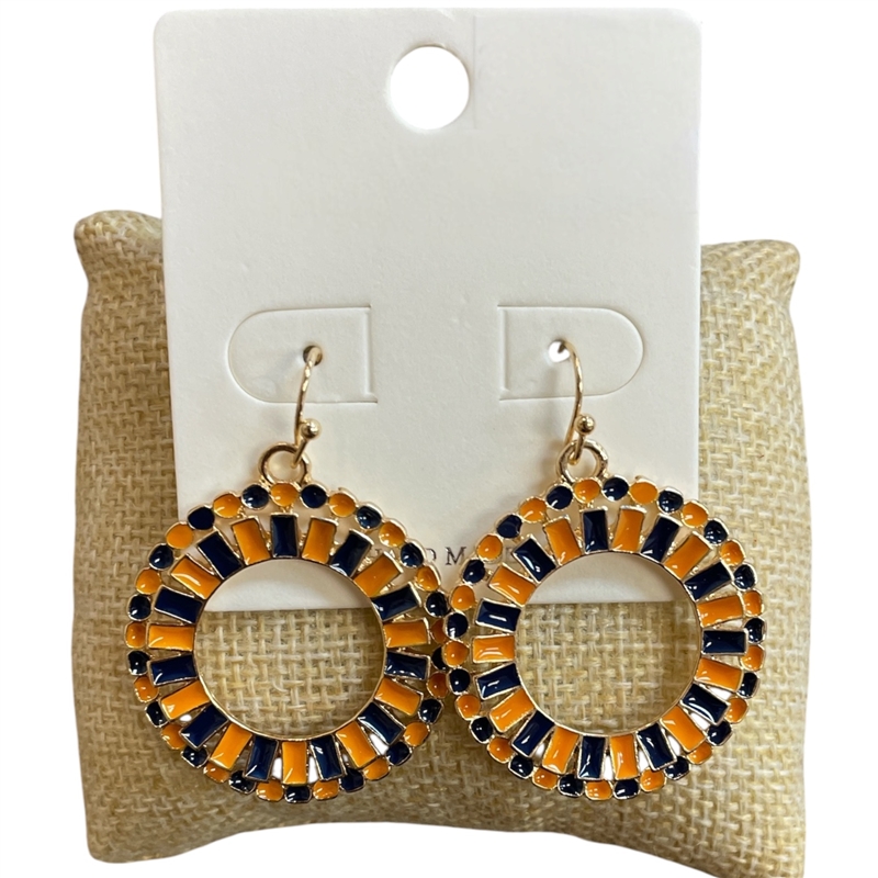 GSE4797 PATTERN TWO TONE CIRCLE DANGLE EARRINGS