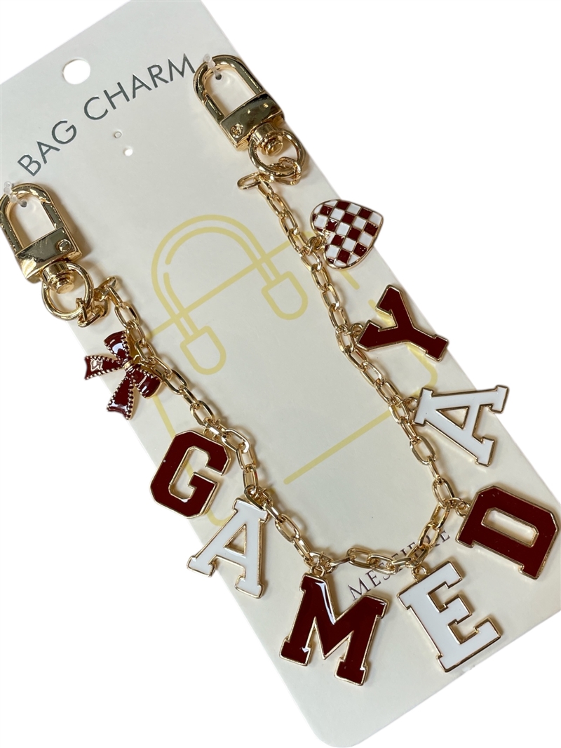 GSK0038W GAME DAY BURGUNDY & WHITE BAG CHARM