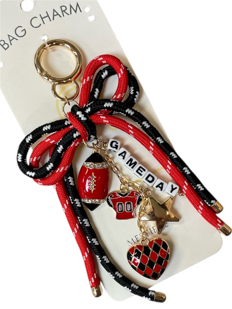 GSK0041 BOW GAME DAY BLACK & RED BAG CHARM
