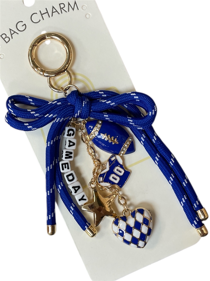 GSK0041B BOW GAME DAY BLUE & WHITE BAG CHARM