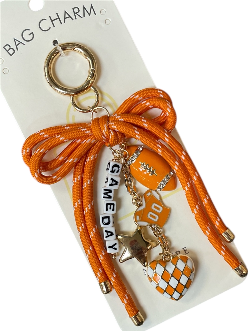 GSK0041O BOW GAME DAY ORANGE & WHITE BAG CHARM
