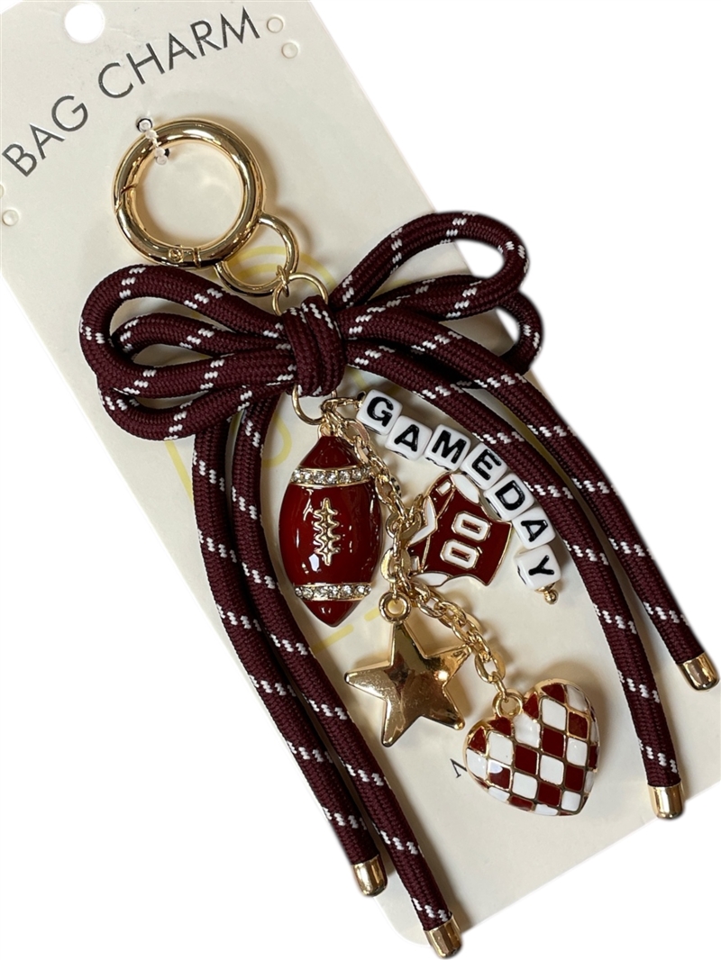 GSK0041U BOW GAME DAY BURGUNDY & WHITE BAG CHARM