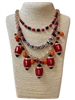 GSKN0043 MULTI BEADED LAYERED BLACK & RED GAME DAY CHARM NECKLACE