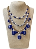 GSKN0043B MULTI BEADED LAYERED BLUE & WHITE GAME DAY CHARM NECKLACE