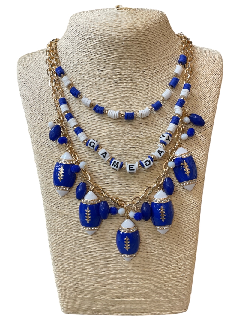 GSKN0043B MULTI BEADED LAYERED BLUE & WHITE GAME DAY CHARM NECKLACE